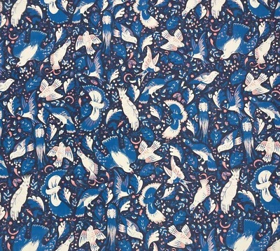 CAT JUDICE FOLK FLIGHT BLUE BIRD LUXURY LINEN LIKE COTTON FABRIC BY YARD 54"W - Image 1 of 4