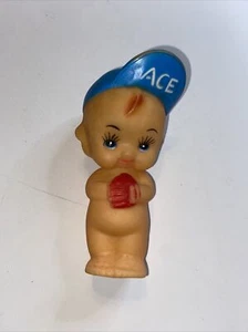 VINTAGE BABY BOY "ACE" BASEBALL PLAYER VINYL SQUEAK SQUEAKER SQUEAKY TOY! - Picture 1 of 12