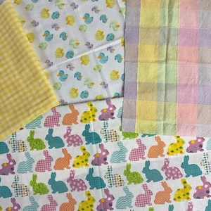 Assorted small cuts printed cotton fabrics bunny rubber ducks gingham - Picture 1 of 6
