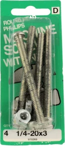 (Confezione da 5) Viti per Macchina Phillips 1/4-20 x 3 Testa Tonda con Dadi - Confezione da 4 - Foto 1 di 1
