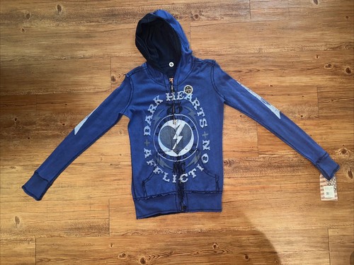 CHROME HEARTS Maglione vintage Y2K New Affliction con cappuccio reversibile con cerniera stile cuori cromati