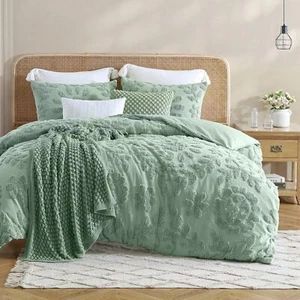 Peri Home 100% Cotton 3-Piece Comforter and Sham Set, King, Sage Chenille Lau... - Picture 1 of 6