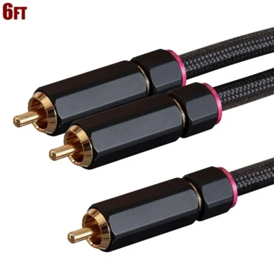 6FT RCA 1 Male to 2 Male Y Adapter Splitter Stereo Audio Cable Cord Braided Gold - Image 1 of 4