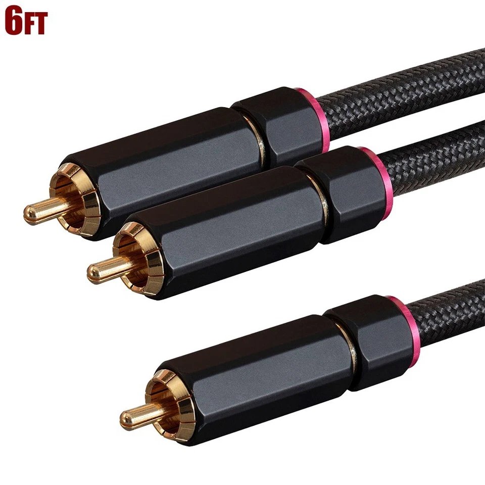 6FT RCA 1 Male to 2 Male Y Adapter Splitter Stereo Audio Cable Cord Braided Gold - Image 1 of 4