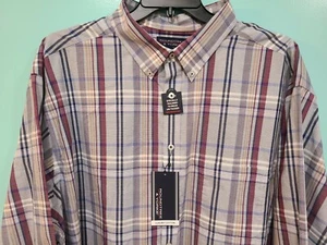 Roundtree & Yorke Luxury Cotton Button Up Dress Shirt Purple Plaid Size 2XT - Picture 1 of 4