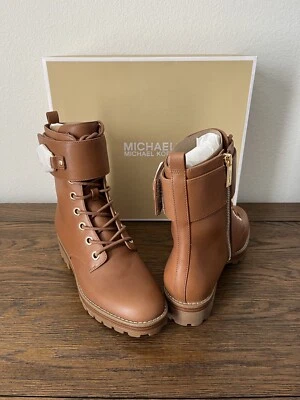 NIB $195 MICHAEL KORS Rory Luggage Leather and Logo Combat Boot 8M - Image 1 of 4