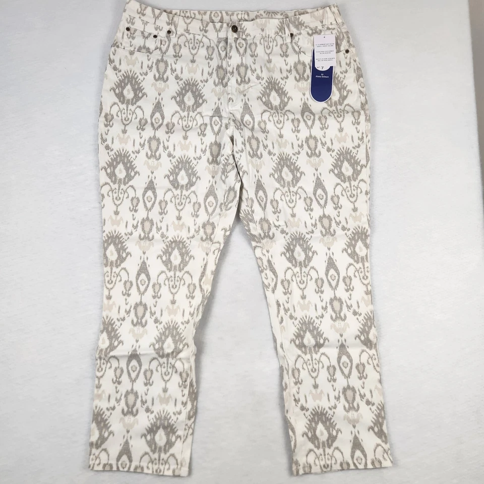 NWT DG2 Diane Gilman Women Stretch White With Gray Pattern Print Pants Size 24WT - Image 1 of 4