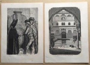 2 Gustave Dore engravings c. 1860. Granada, Alhambra,Andalusia - Picture 1 of 10