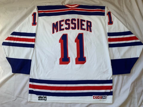 CCM NHL Hockey Gerry Cosby New York Rangers Mark Messier Jersey Large White Vtg Cover