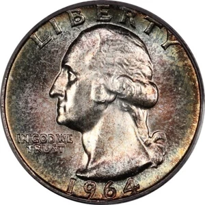 1964 PCGS MS65 Gem BU Washington Quarter - Lustrous, Beautiful Rainbow Toned! - Picture 1 of 4
