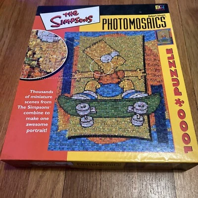 Photomosaic The Simpsons Jigsaw Puzzle Bart On Skateboard 2004 1000 Piece Vtg - Image 1 of 4