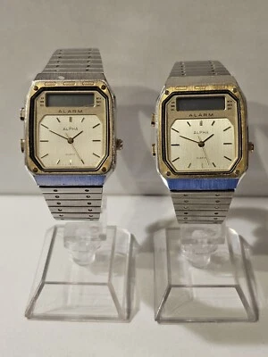 Vintage Alpha Analógico/Digital Tono Plateado y Dorado No Corredores. Foto 1 de 4