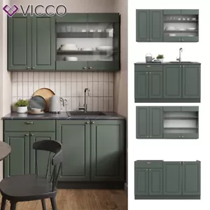 Küchenzeile Küchenblock Küche Fame-Line Landhaus Anthrazit Grün 140 cm Vicco - Bild 1 von 7