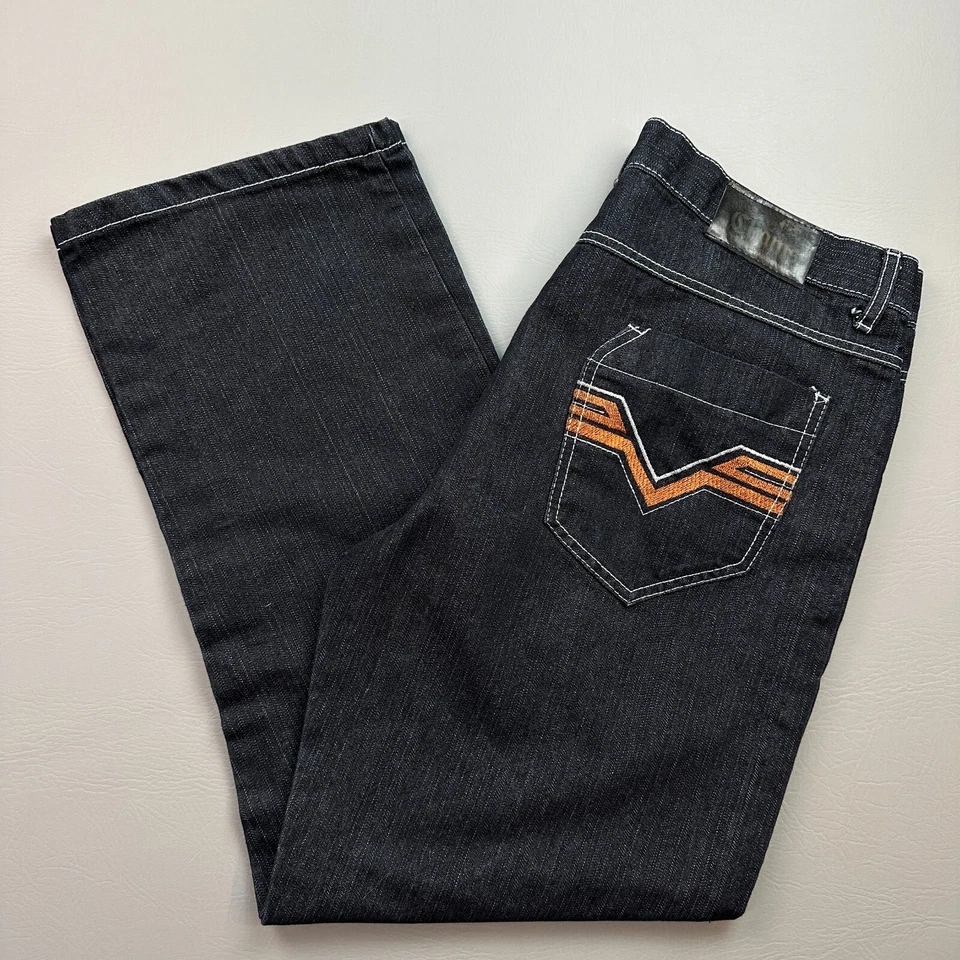 Vintage Chams Jeans Mens 38 36x30 Dark Denim Baggy Hip Hop Embroidered Y2K - Image 1 of 4