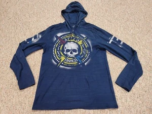 Affliction Shirt Mens Large Blue Long Sleeve Hooded Henley Skull Grunge Biker - Picture 1 of 16