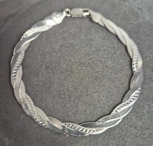 Elegante Pulsera de Plata de Ley 925 Tejido Plano Texturizado Cadena Italiana - Imagen 1 de 4