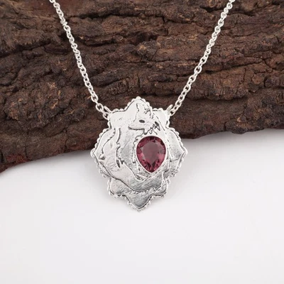 Venta Año Nuevo Pera Genuina Rodolita 925 Plata Esposa Minimal Colgante Joyería Foto 1 de 4