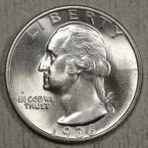 1936-S Washington Quarter, Choice Uncirculated, Flashy White BU Coin     1027-08 - Picture 1 of 2