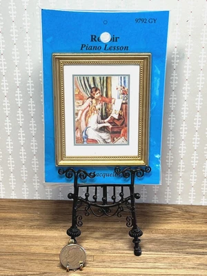 Casa de muñecas miniatura Jacquline's #9792 Renoir piano lección cuadro marco dorado Foto 1 de 2