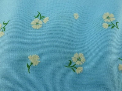 Vintage Blue Floral Fabric White Daisy Print Retro Cottagecore Sewing Material - Image 1 of 2