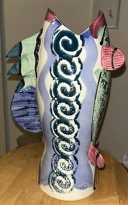 Ira Burhans Keramik signiert Fisch 13" Vase Studio Art neuwertig - Bild 1 von 7