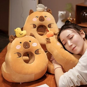 Double-sided Hand Warmer Pillow Plush&Ice Silk Capybara Neck Pillow Men Women - Picture 1 of 16