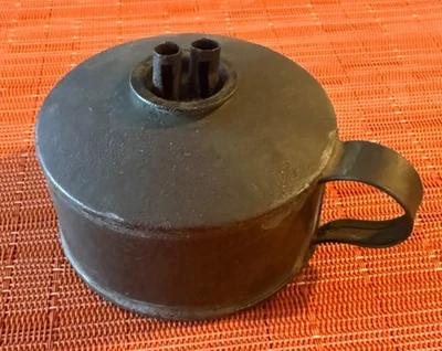 ca. 1820's Antique Tin & Brass Whale Oil Finger Lamp with original double burner - Image 1 of 4