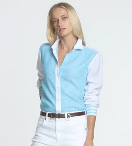 HINSON WU HEMD LS CHELSEA SHIRT LUXUS LEINEN AQUA BLAU & WEISS 1610448 - Bild 1 von 7