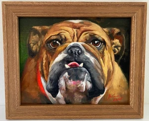 English Bulldog ~ Realistic Oil Painting ~ 12"X 10" ~ Signed ~ On Birch Board - Picture 1 of 15