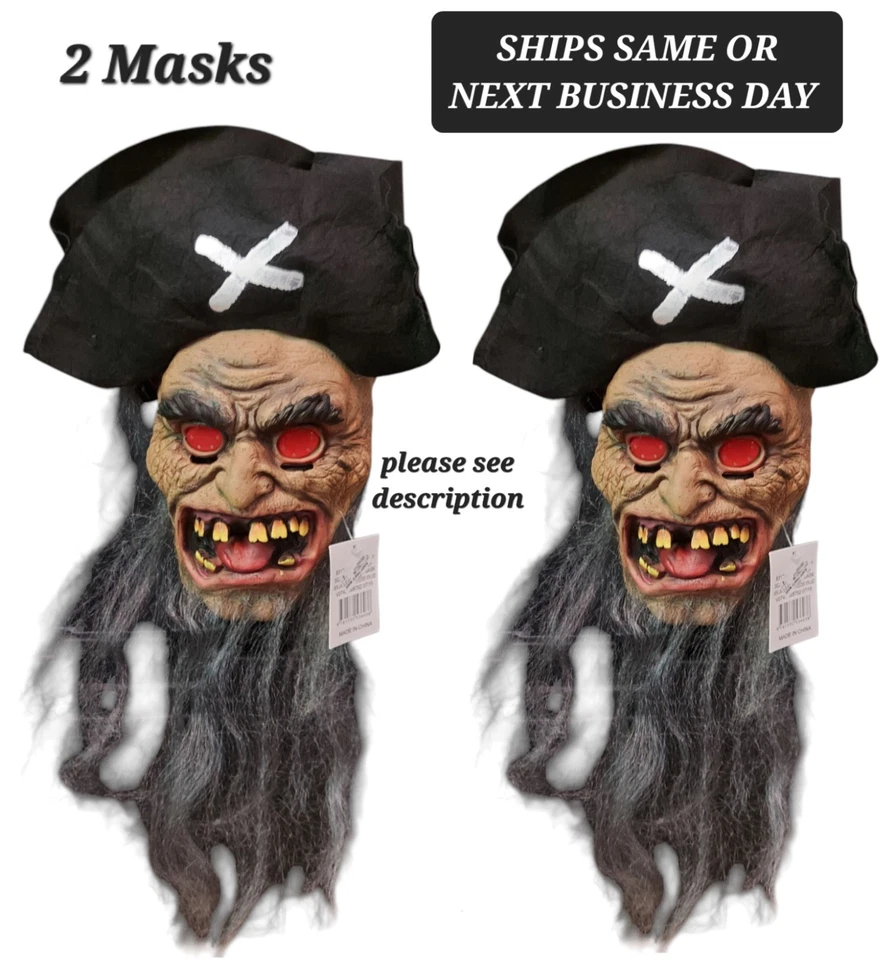 2 Derpy Pirate Sculpted Latex Halloween Festival Masks Mask Red Eyes Long Beard - Image 1 of 1