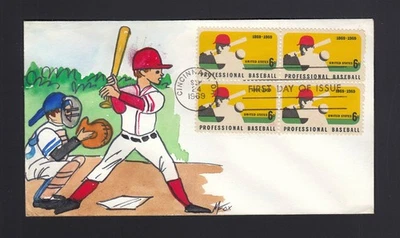 FDC: #1381 1969 6c béisbol - caché pintado a mano Melissa Fox  Foto 1 de 2