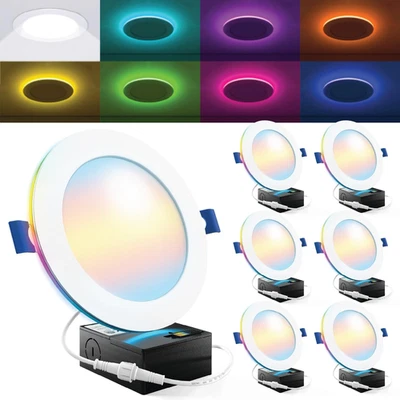 Sunco 6 Pack 6 Inch Smart Ultra Thin LED Recessed Ceiling Lights with Night Ligh