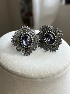 XEJA ORECCHINI VINTAGE CLIP ON viola strass filigrana firmati retrò - Foto 1 di 4