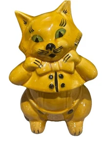 DAPPER CAT BISCOTTIERA BARATTOLO giallo senape USA DORANNE OF CALIFORNIA VINTAGE - Foto 1 di 11