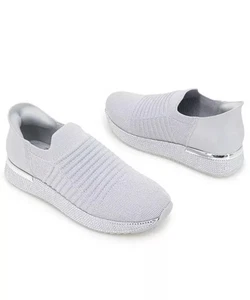 New Kenneth Cole Reaction Women's Cameron EZ ON Glitz Sneaker Silver Knit 9M - Picture 1 of 10