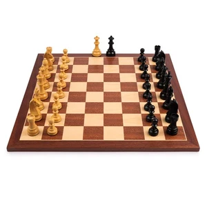 Mahogany Chess Set 55mm Standard Board with Black Boxwood Pieces, Case - Picture 1 of 7