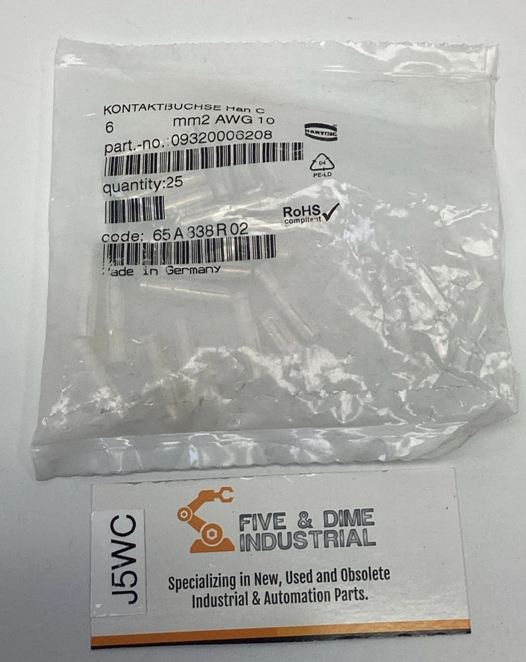 Harting 09320006208 Crimp Contact 10 AWG Silver (25 Pack) - Image 1 of 4