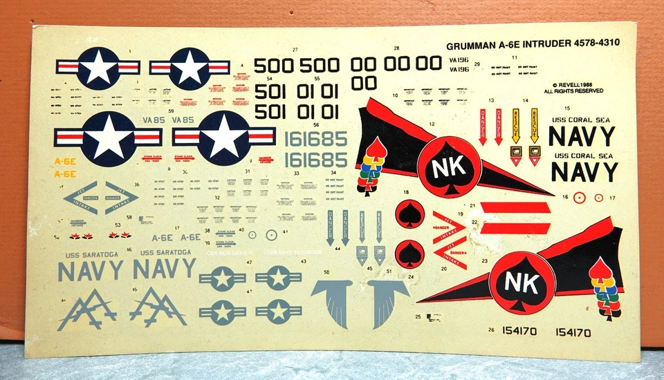 1/48 REVELL GRUMMAN A-6E INTRUDER HOJA DE CALCOMANÍAS # 4578 JUEGO DE PRESUPUESTO Foto 1 de 1