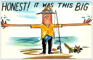 1950s Plastichrome Postcard: Humorous Fisherman & Giant Fish P9237 - Picture 1 of 2