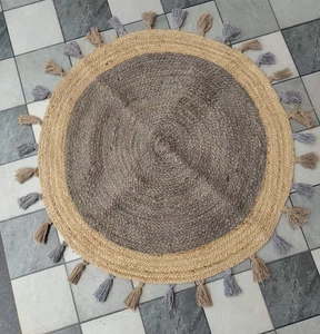 Jute Rug Tussle Design 100% Natural Jute Hand Braided Farmhouse Natural Area Rug - Picture 1 of 12