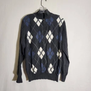 BKE Mens Pullover Sweater Multicolor Argyle Mock Neck 1/4 Zip Long Sleeve L - Picture 1 of 9