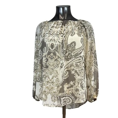 Boston Proper Women's Top Sheer Lined Beige Paisley Size XXS - Image 1 of 4