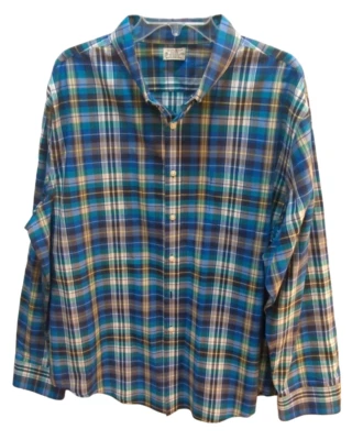 Camisa Reed Edward Hombre 2XL Manga Larga Botón Cuadros Azul Verde Algodón Foto 1 de 4