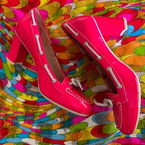 Hot Pink Jeffrey Sperry Top-Sider Patent Leather Chunky Heels-Size 8M - Picture 1 of 13
