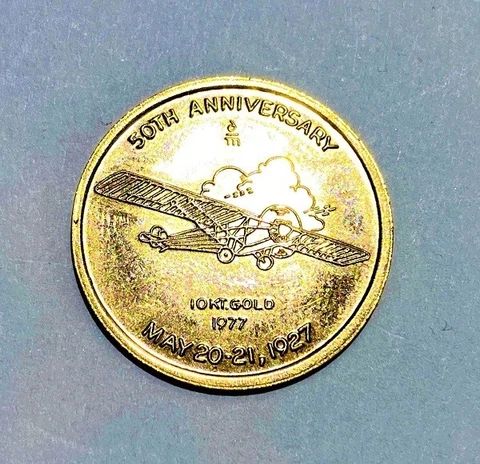 Charles A. Lindbergh Solid 10kt Gold Piece Commemorative Coin Medal 1977 Cover