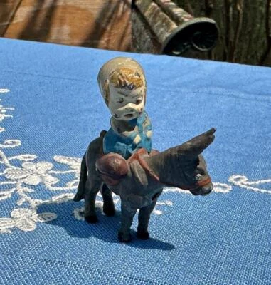 Bambina Su Asino Mulo Germania Metallo Putz Heyde Casa Delle Bambole Natale Raro - Immagine 1 di 4