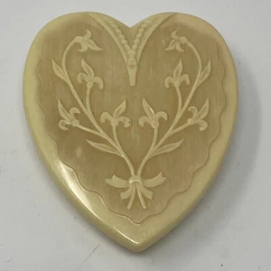 Vintage Small Heart Shaped Trinket Jewelry Box Plastic Cream Color Satin Lining - Picture 1 of 9