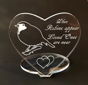 Engraved Memorial Heart With Robin And Verse Ornament Keepsake Gift & Gift Bag - Picture 1 of 3