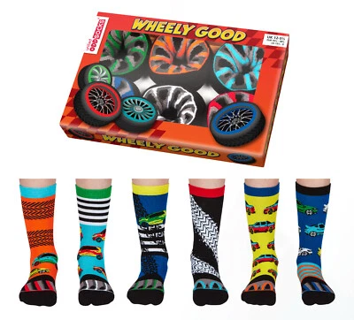 UNITED ODDSOCKS WHEELY GOOD SIX WHEEL AND CAR ODD SOCKS FOR BOYS UK SIZE 12 -5.5