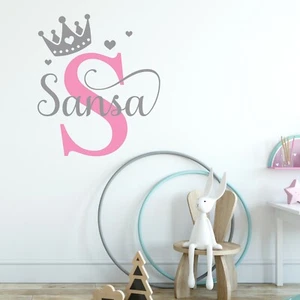 Girls Name Princess Crown Wall Sticker Decal Nursery Baby Bedroom Custom - Picture 1 of 4